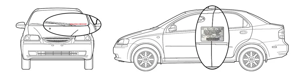 Common locations of the VIN on a vehicle